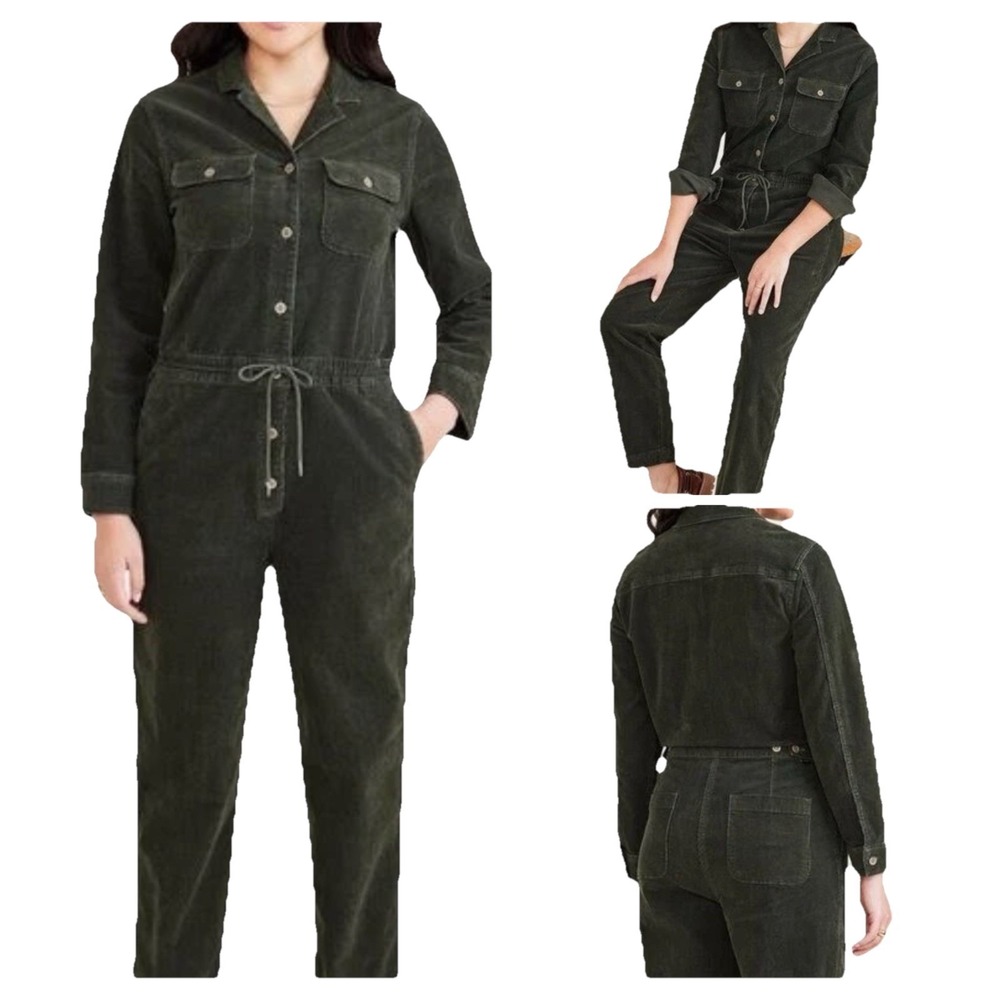 NWT Dockers Military Green Size M Corduroy Long Sleeve Utility Jumpsuit $109